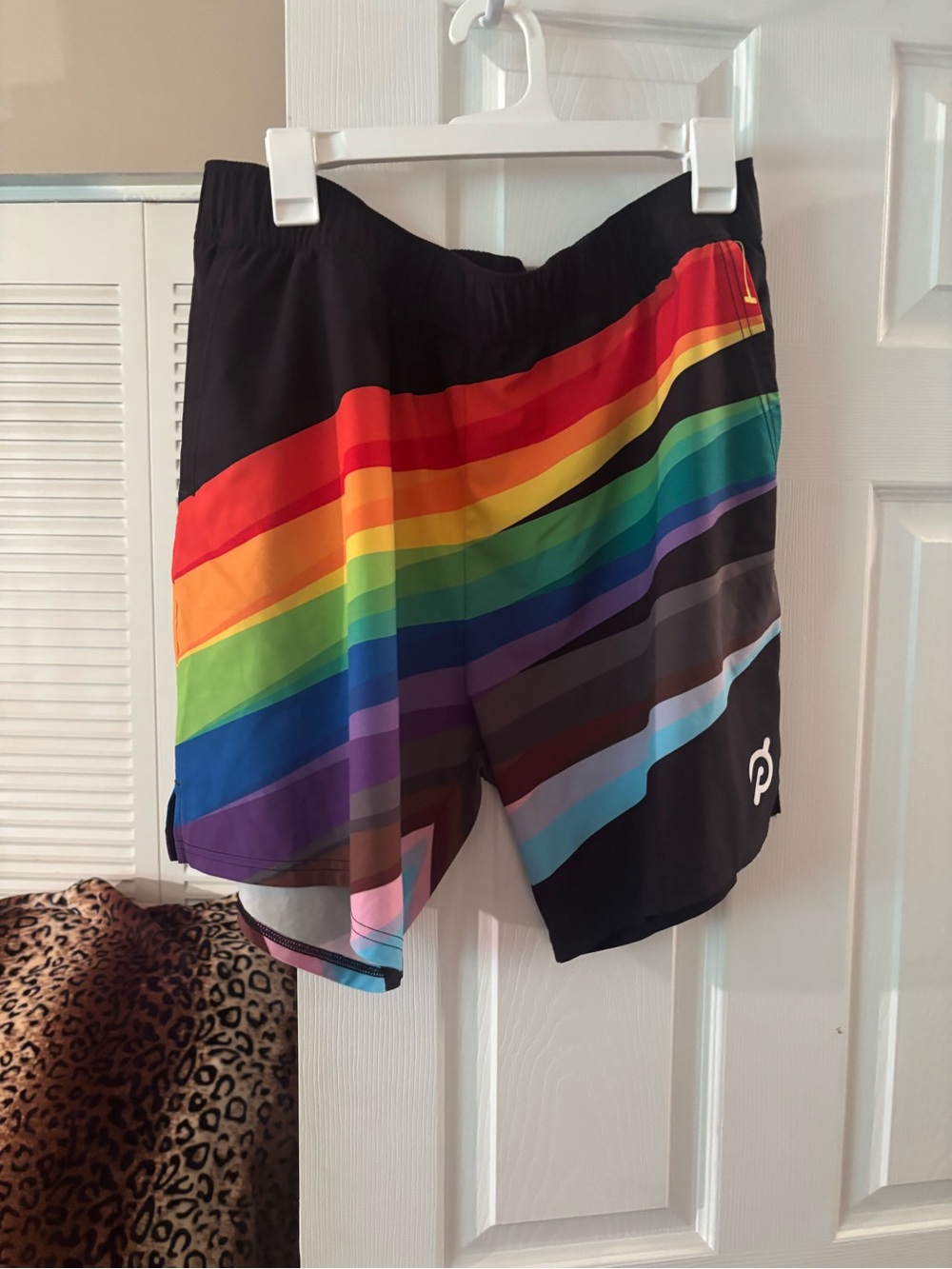 Peloton Black Rainbow Stripe Running Shorts